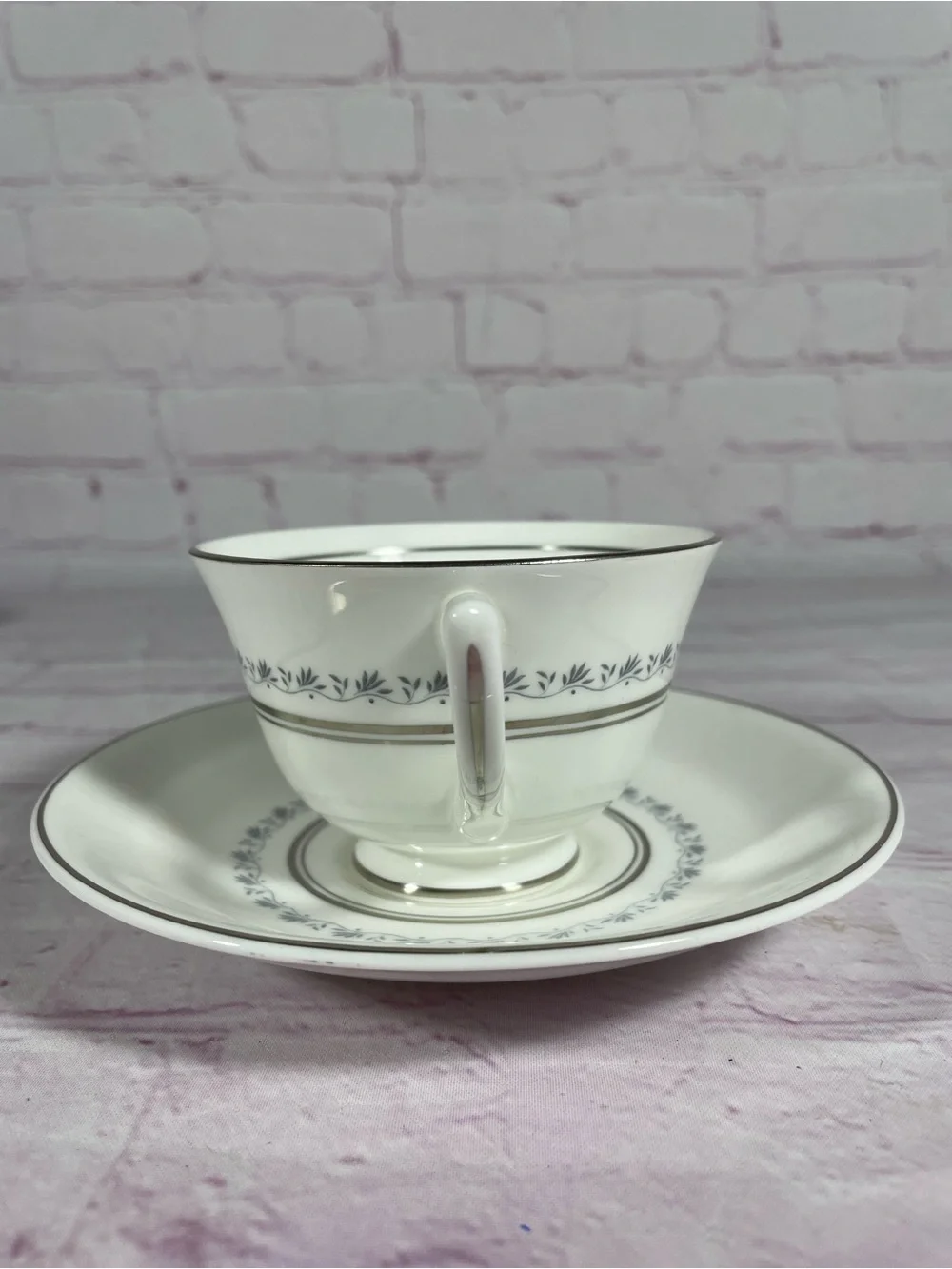 Vintage Royal Doulton Tiara Footed Cup and Saucer Set Blue and Green Backstamp
